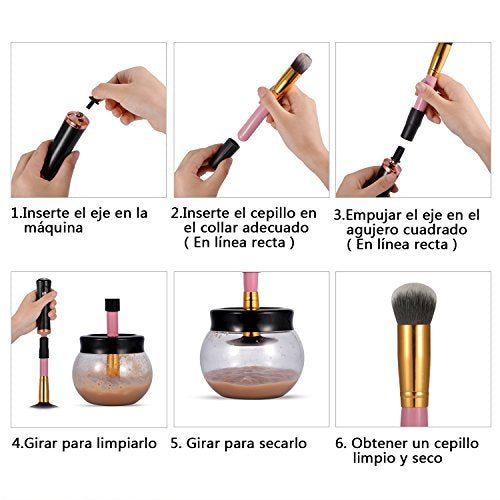 ADDSMILE Limpiador Y Secador Eléctrico Para Brochas De Maquillaje de 360 Grados de Rotación con 8 Cuellos Eléctrico Automático Máquina para la Mayoría de Brochas Cosméticos