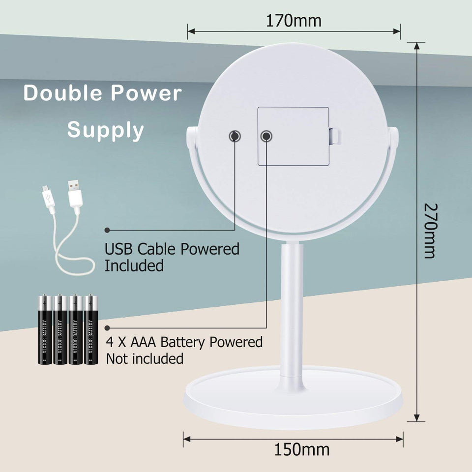 Espejo Maquillaje con Luz LED Espejo de Maquillaje Táctil Ultra Alta Definición Profesional Espejo Cosmético Plegable Espejos Maquillaje de Escritorio - Mesa Giratoria de Dos Caras Rotación Ajustable de 360°blanco
