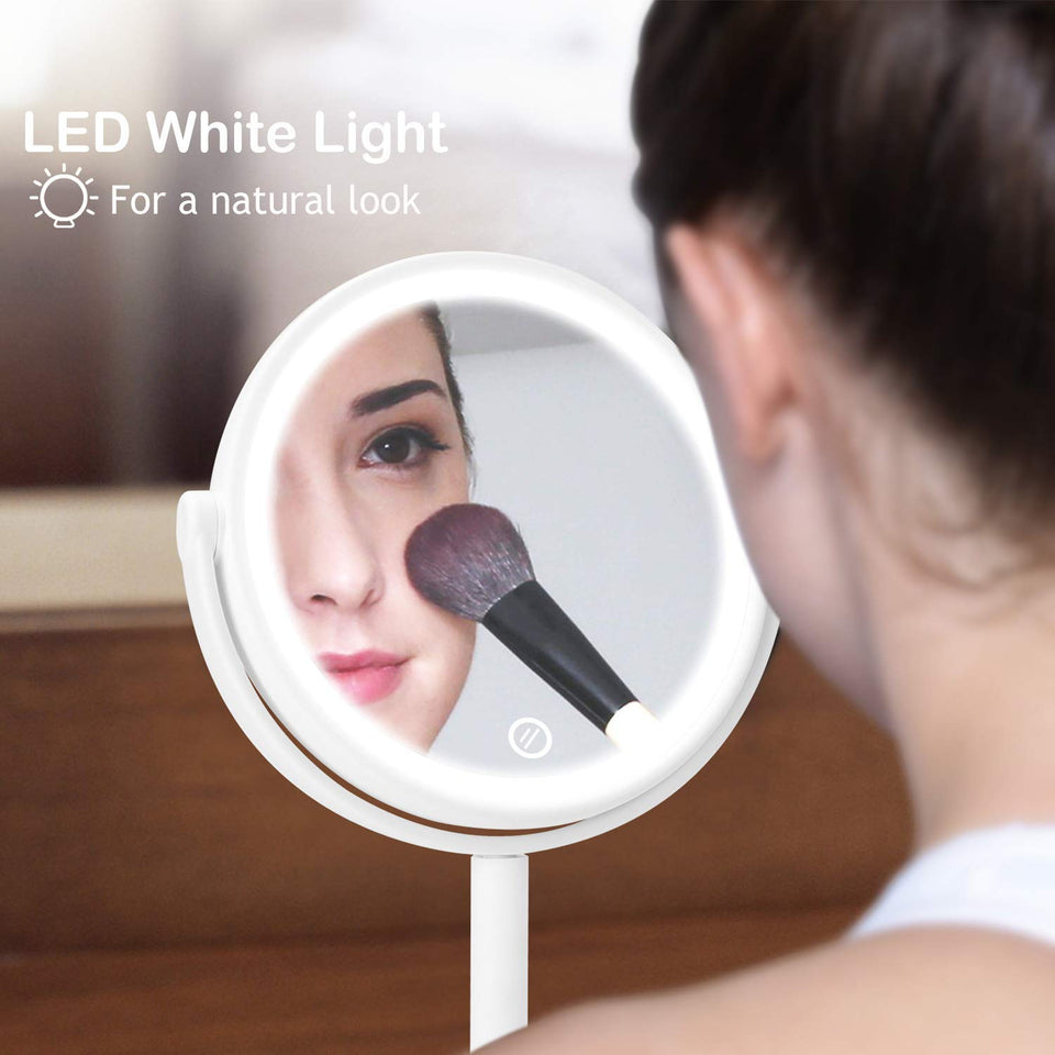 Espejo Maquillaje con Luz LED Espejo de Maquillaje Táctil Ultra Alta Definición Profesional Espejo Cosmético Plegable Espejos Maquillaje de Escritorio - Mesa Giratoria de Dos Caras Rotación Ajustable de 360°blanco