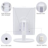 Skyera Espejo de Mesa, Espejo de Maquillaje Tríptico con Aumentos 1x, 2X, 3X, Espejo Cosmético Pantalla Táctil en Iluminacíon 22 Led, Carga con USB o Batería, Adjustable 180º