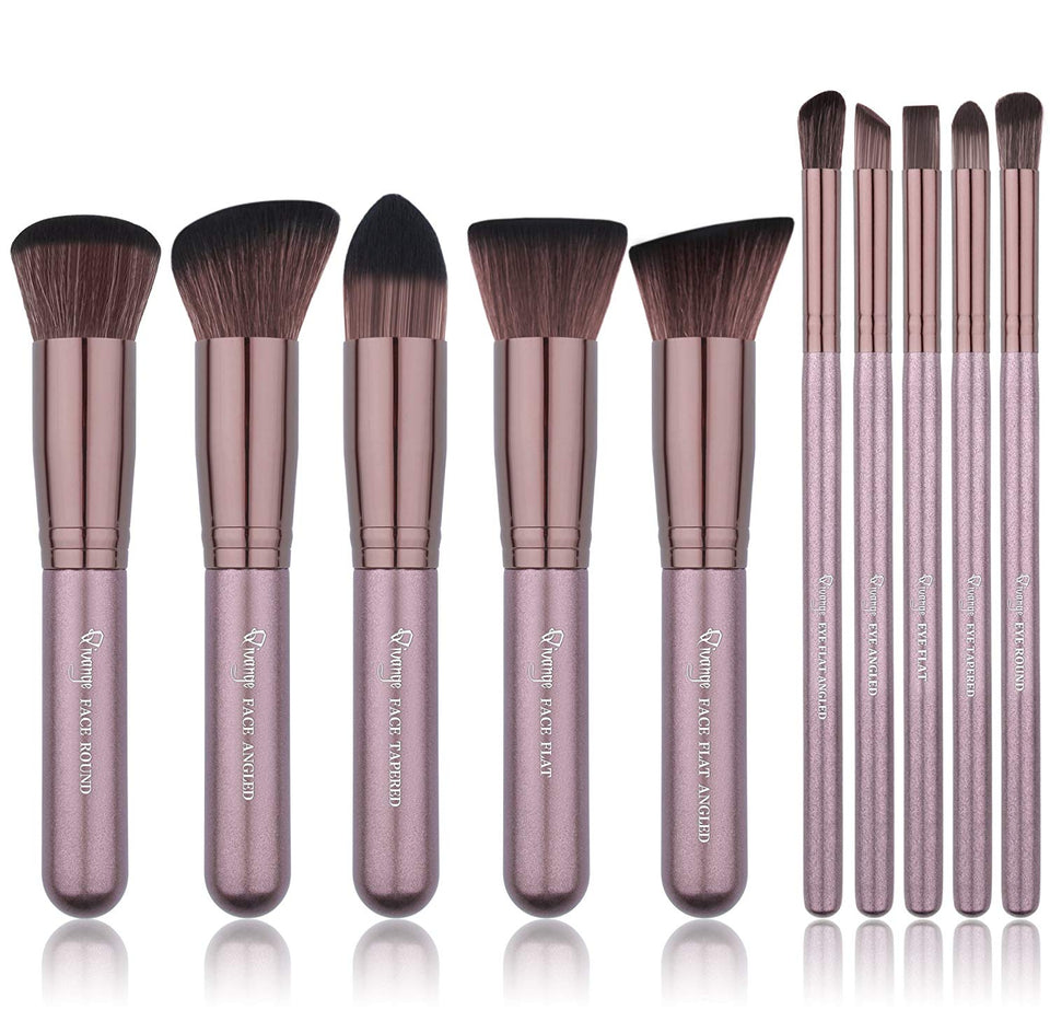 Pinceles de maquillaje, Qivange sintético Kabuki Pinceles de maquillaje Set Foundation Blush Powder Pinceles de sombra de ojos Cosmetic Brush Kit (10 piezas de café dorado)