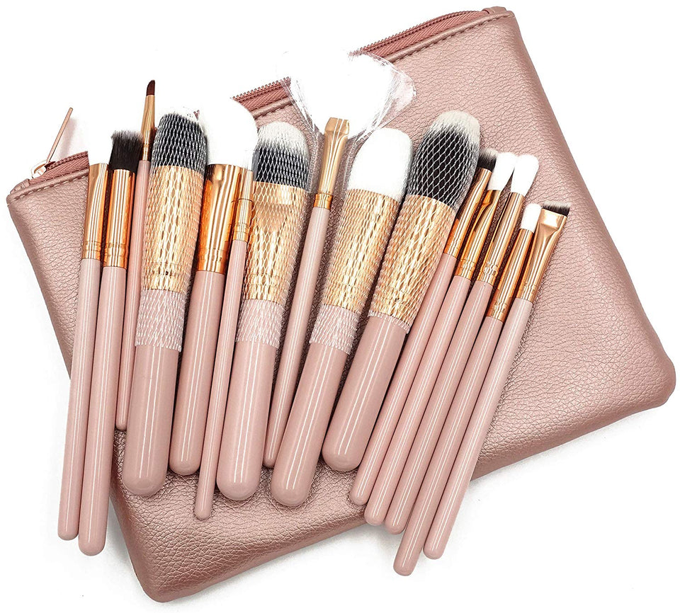 Maquillali 15 Piezas de Brochas con Bolsa Cosmética para Maquillaje (Rose-Golden)