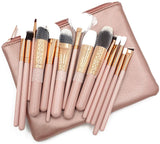 Maquillali 15 Piezas de Brochas con Bolsa Cosmética para Maquillaje (Rose-Golden)